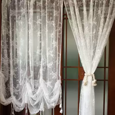 Beautiful floral small curtain gauze lace curtain wearing Rod curtain pull curtain pull curtain Air Curtain bedroom window Roman curtain