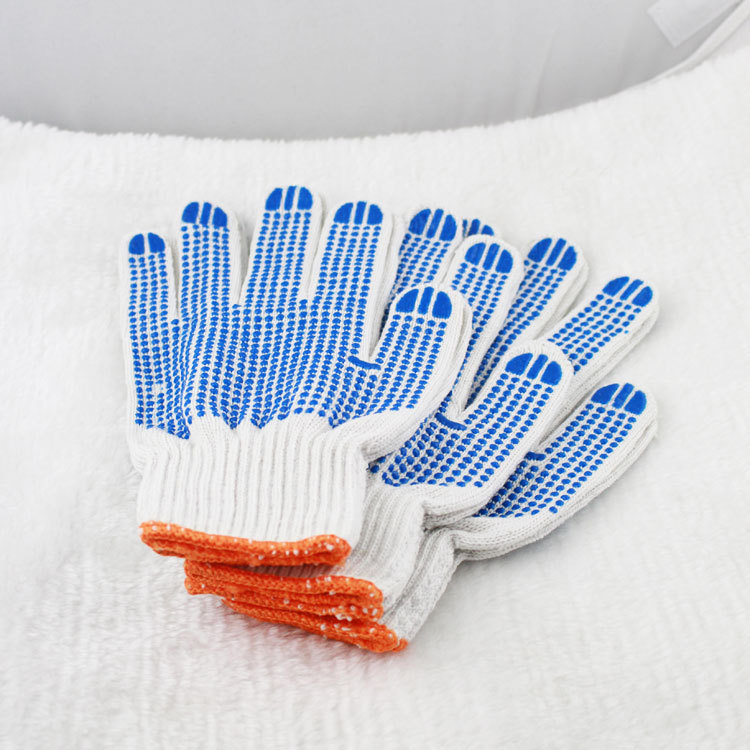 Cotton yarn labor protection dispensing non-slip wear-resistant handling wear-resistant breathable knitted thickened cotton yarn Blue Point plastic gloves