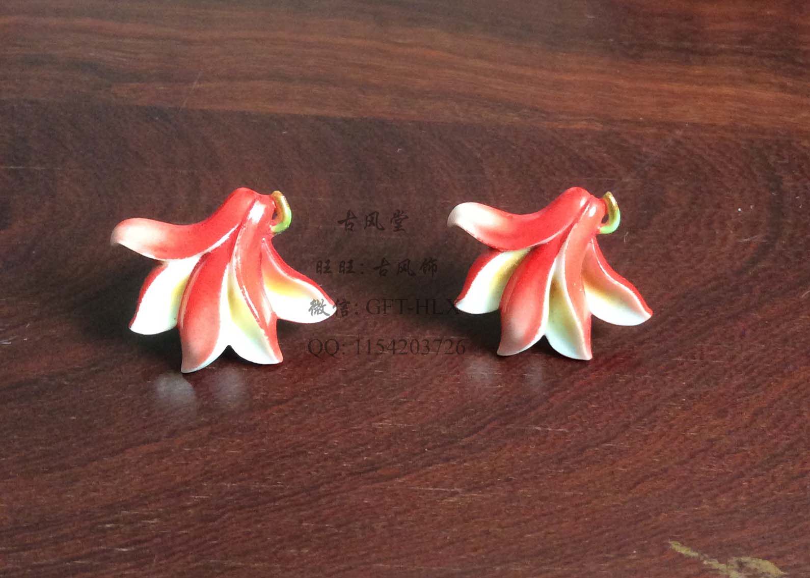 (Fang Heart) 80s Japan Fine Ceramics Jewelry ceramic jade Orchid earrings earring ear pendant black white