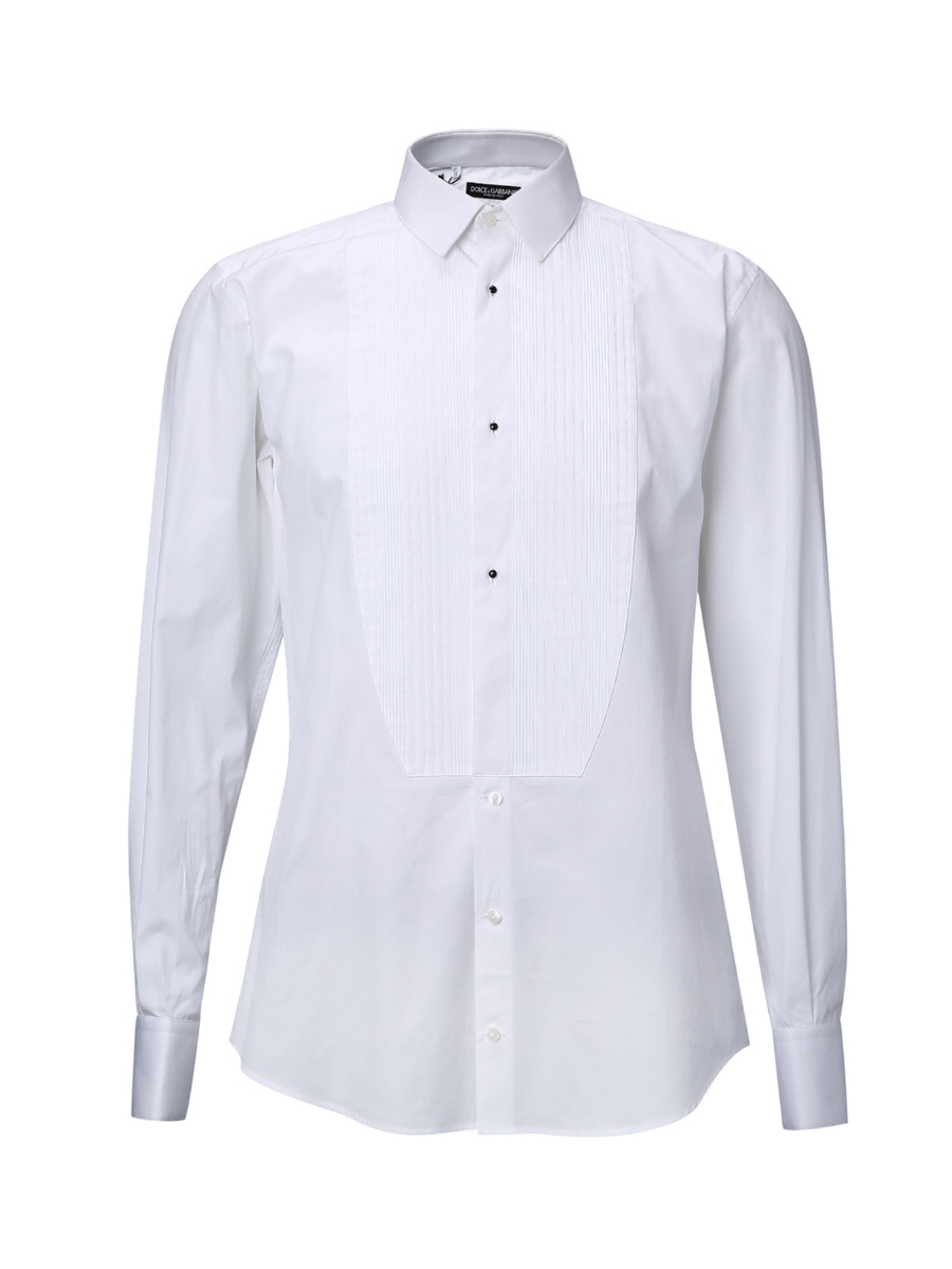 Dolce&Gabbana 白色领口褶裥长袖衬衫