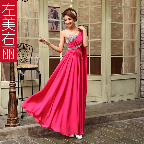 Evening dress prom gown Evening dress summer one shoulder party dress bride wedding big size slim red toast dress long