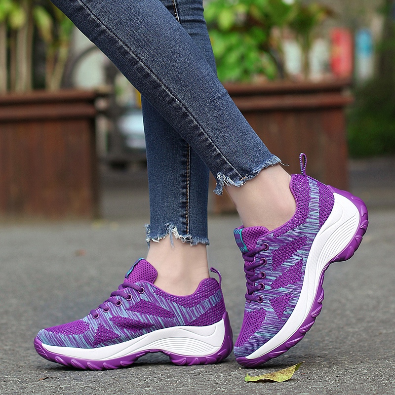 Summer women's wedge rocking shoes flying woven sneakers women's running shoes mother shoes net shoes women's hiking shoes sneakers
