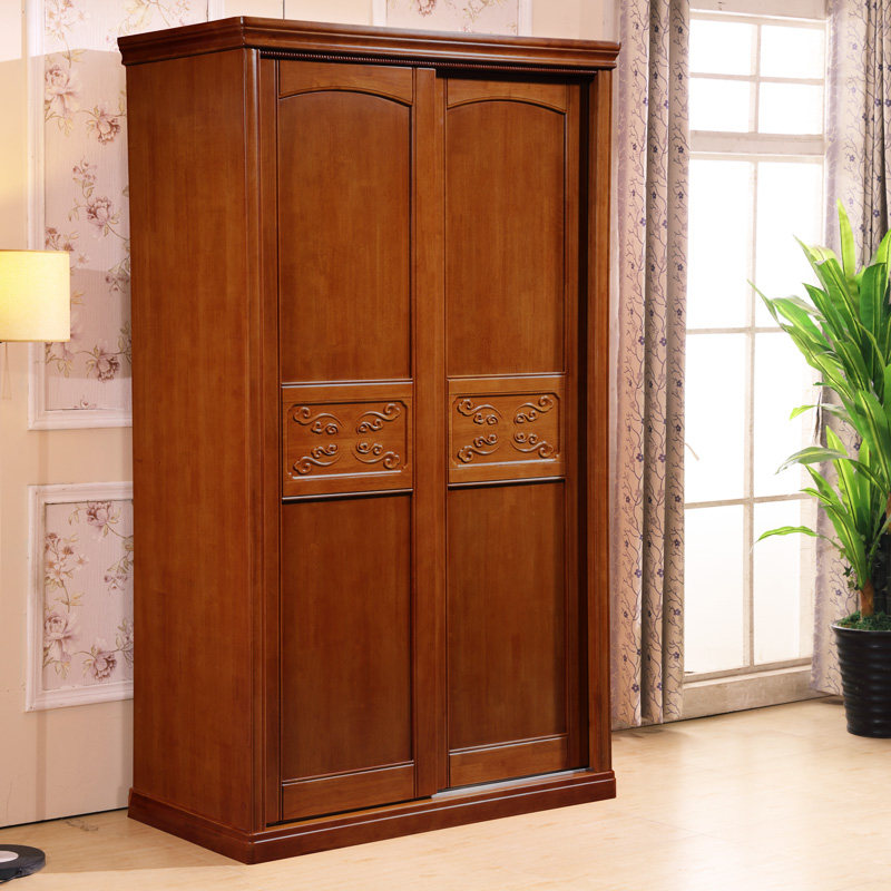 Solid wood wardrobe sliding door sliding door sliding door oak wardrobe 1 2 meters Chinese wardrobe wooden two door three door wardrobe