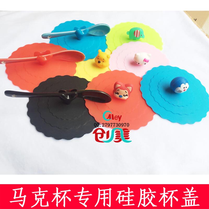 New thermal transfer edible silicone cup cover anti-leaking cup lid Spoon Seal Cup Big creative manufacturer Direct sale