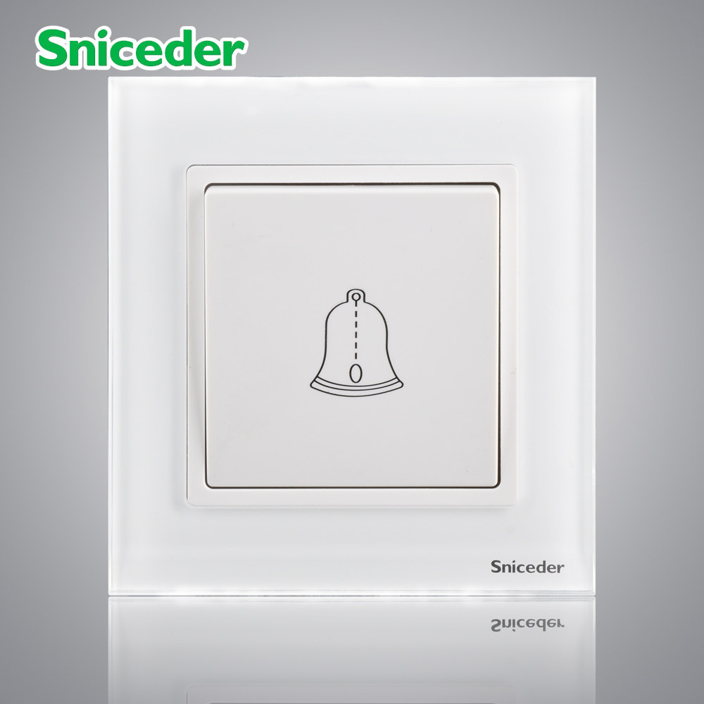 Tempered glass panel 86 type open wired dingbell doorbell reset switch button 220V AC bell switch