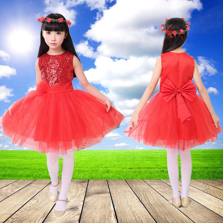 61 Large Red Sequin Princess Dress Fluffy Dress Performance Chorus Costume Presenter Piano Florist Dresses
