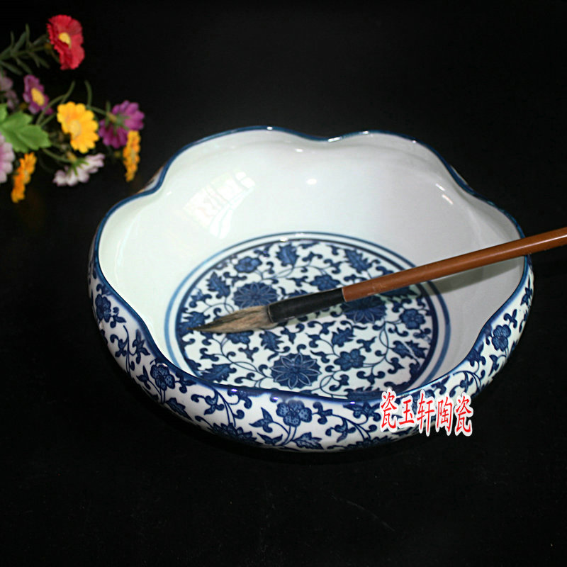 Jingdezhen porcelain large number lotus leaf type pen washing water fairy flower pot tea washing room Four palate flower pen wash