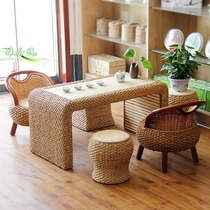 Rattan tea table Zen modern light luxury balcony table and chair combination living room creative Japanese tea ceremony straw tea table