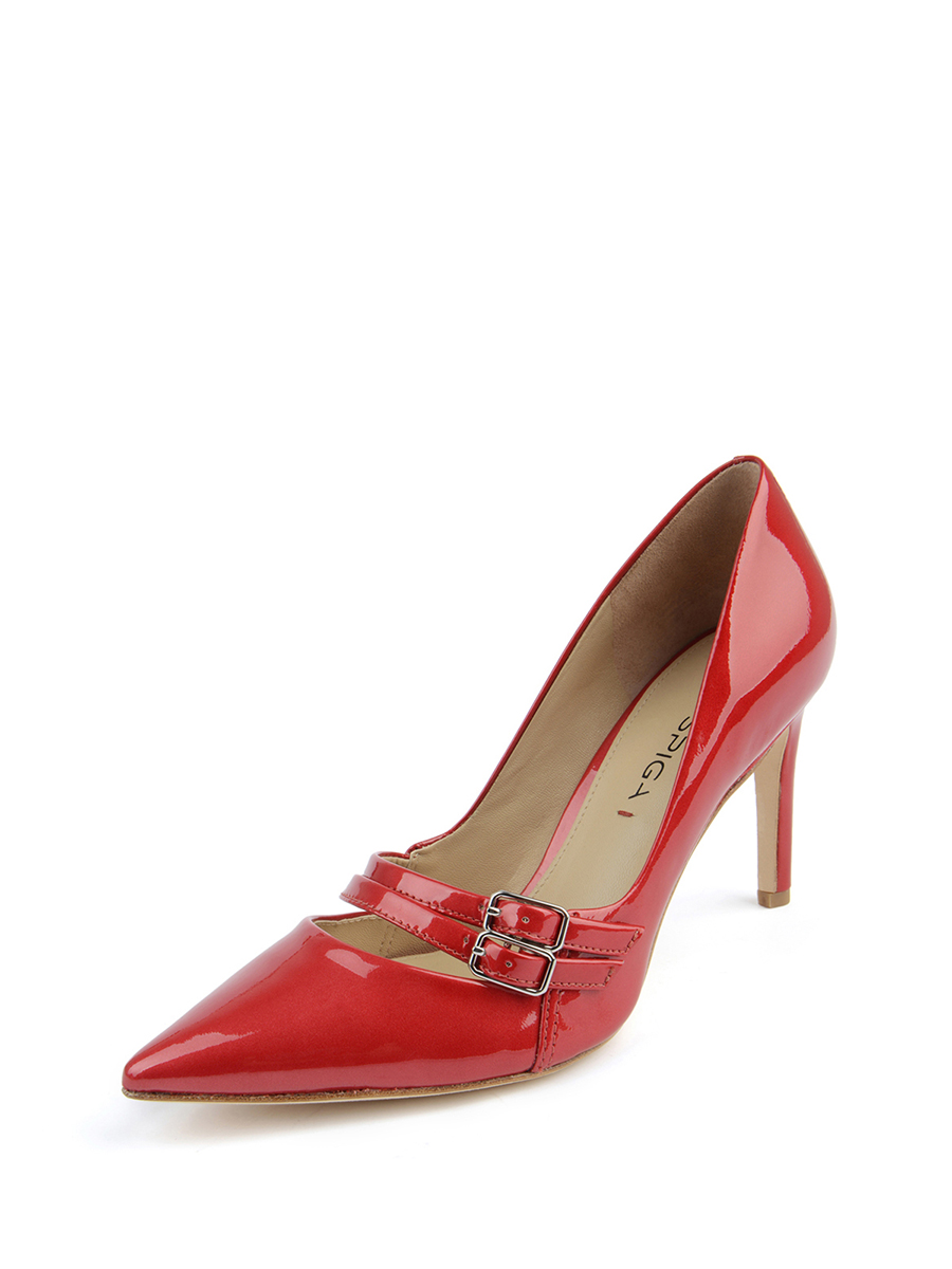 Via Spiga|红色羊皮镜面双扣装饰高跟鞋