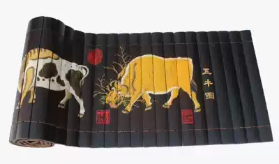 Bamboo carving, bamboo carving, calligraphy, painting, gift decoration, home accessories, art, green pendant plaque, Wuniu, drawing color pattern