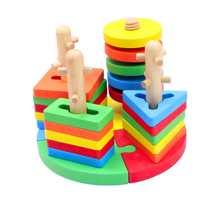 Intelligent Force Development Puzzle Force Wood Making Children Early Education Toy Shape Four Sets Columns Paired Phishing Two-in-one