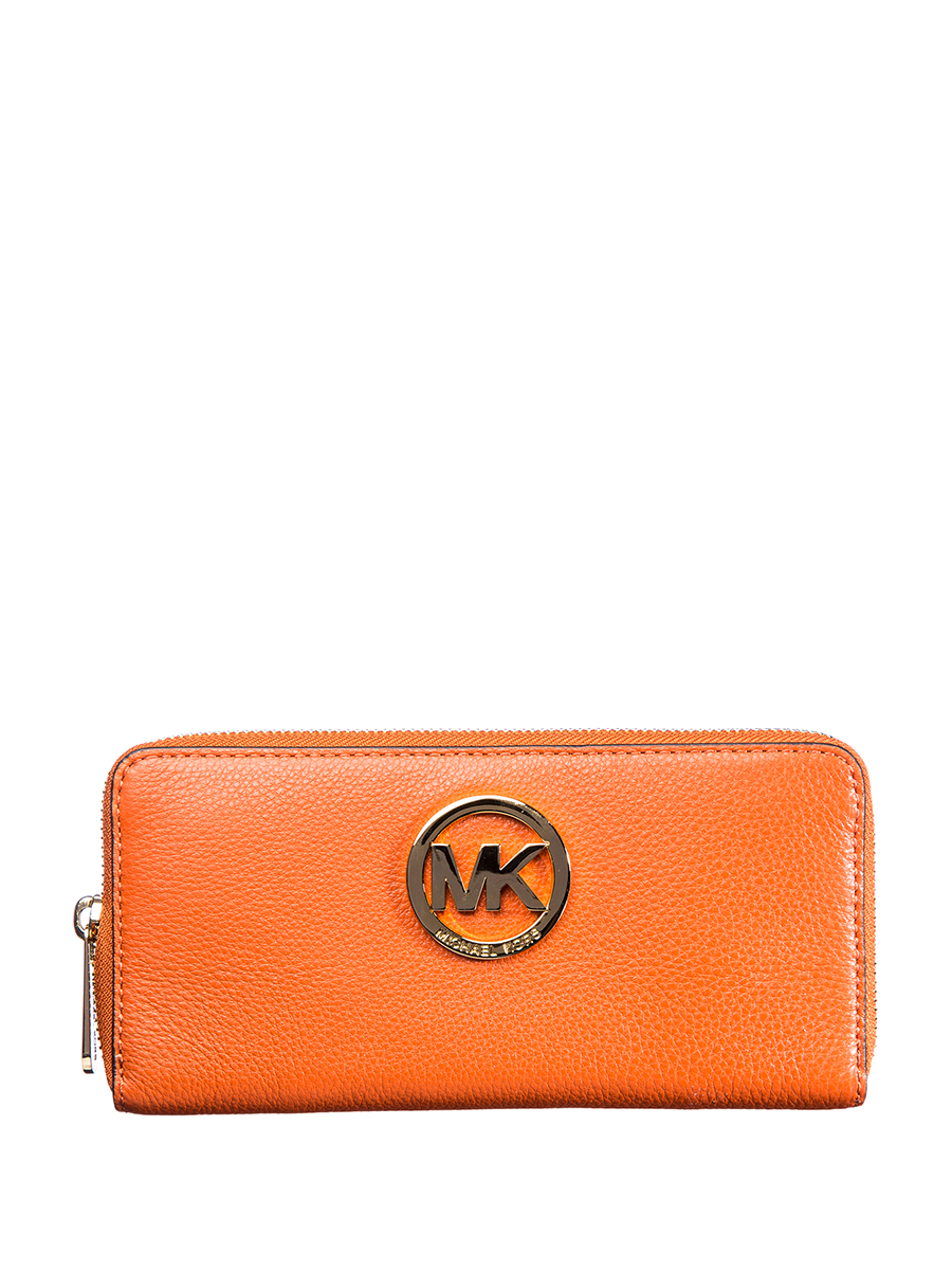 Michael Kors FULTON系列橙色金属Logo装饰长款钱包