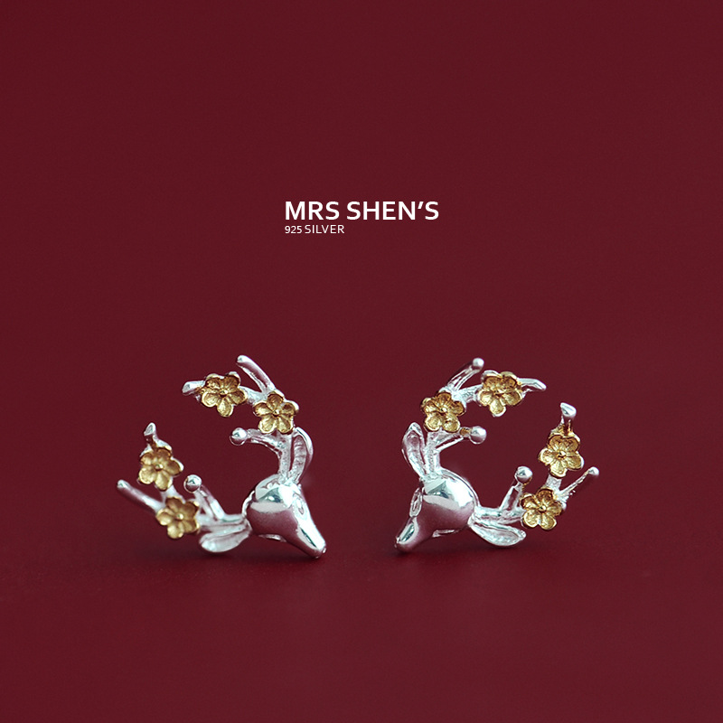 Japan-ROK 925 Silver Christmas Birthday Ear for female Creative Little Elk Deer Ear Accessories of Japan-Japan-ROK Edition Boomers Accessories Gifts