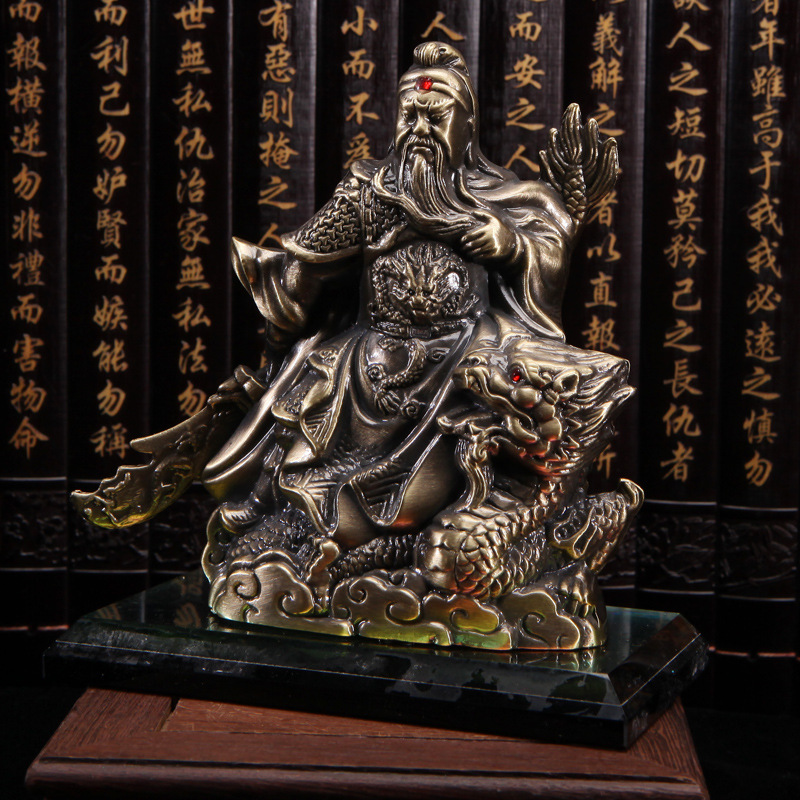 高档汽车摆件香水座关公 合金古铜降龙关公创意座式保平安辟邪