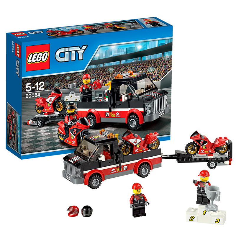 LEGO乐高CITY城市系列摩托赛车运输车积木拼插儿童益智玩具 60084