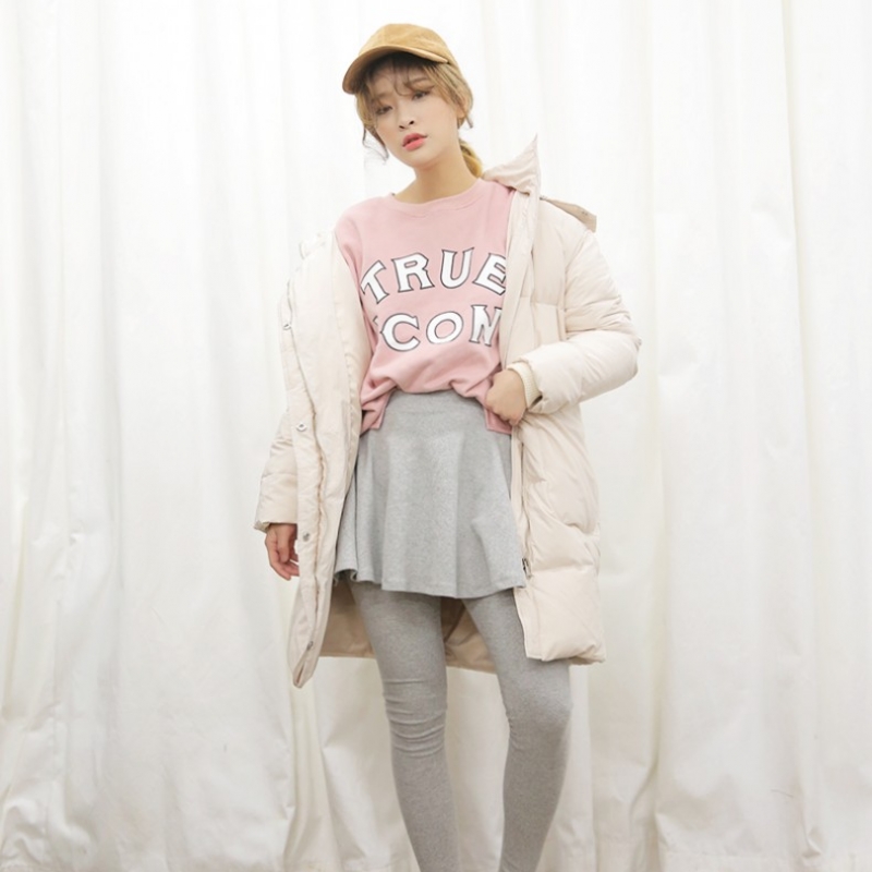 韩国stylenanda官方正品 休闲款浣熊毛领长版羽绒服-米色