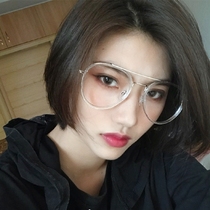 Transparent frame toad flat mirror female tide ins with round face big frame personality glasses frame Harajuku glasses frame myopia