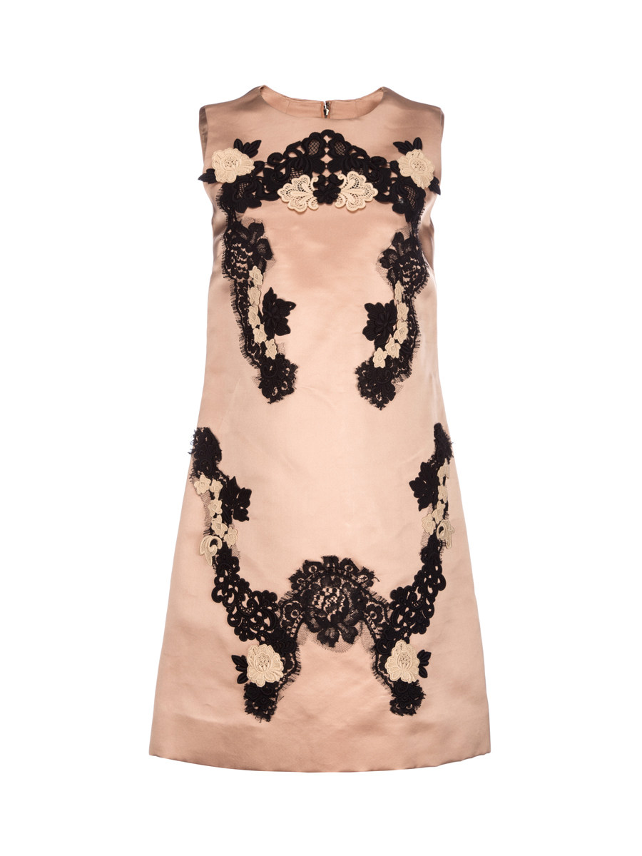 Dolce&Gabbana 裸色拼黑蕾丝拼接连衣裙