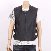 Vest da nam ngắn vest da đứng cổ áo thủy triều Harley đầu máy quần áo vest vai dây kéo áo khoác mỏng - Quần áo lông thú