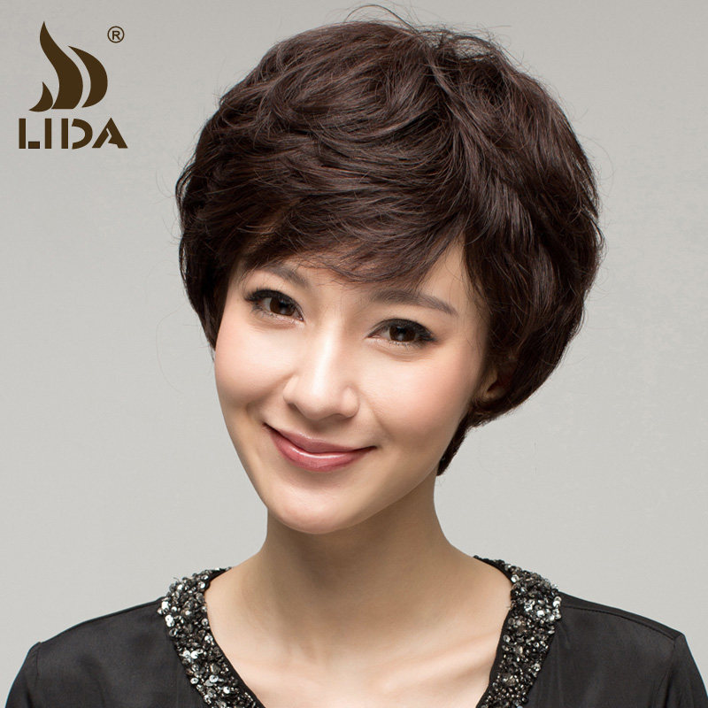 利达真发假发女短发 中老年妈妈假发短发女 短卷发蓬松逼真假发套