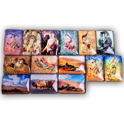 Dunhuang Sand Painting Museum Crystal square glass magnetic refrigerator stickers Dunhuang craft gifts tourist souvenirs