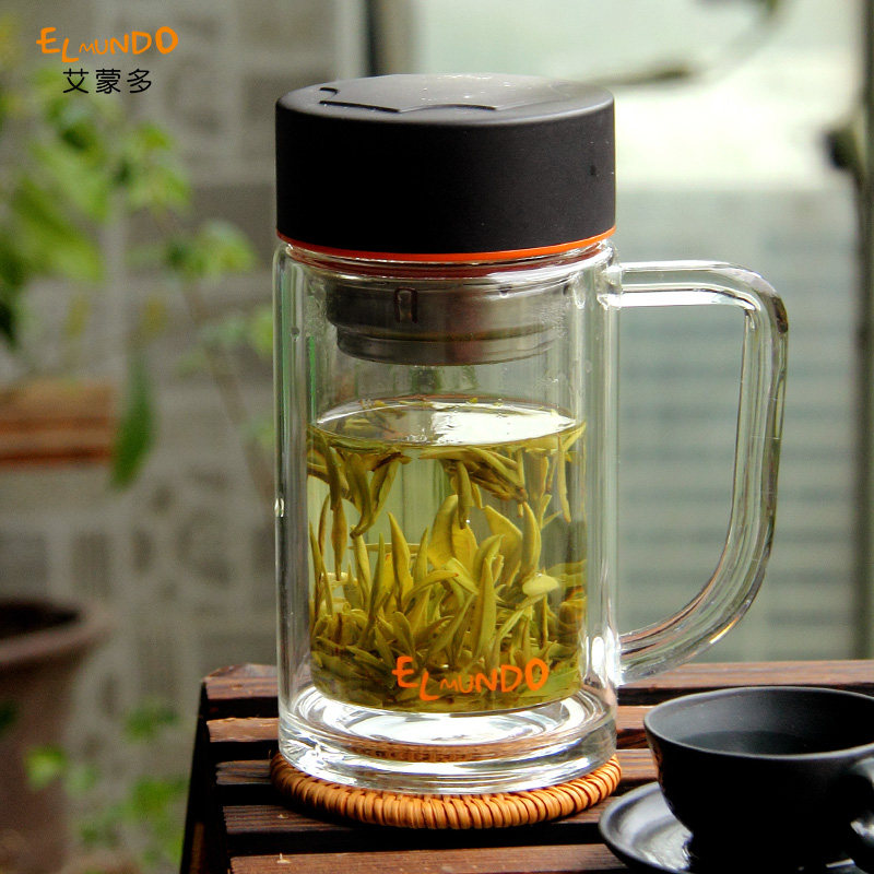 【天猫超市】艾蒙多 办公玻璃杯350ml带茶漏双层水晶杯EGDBG