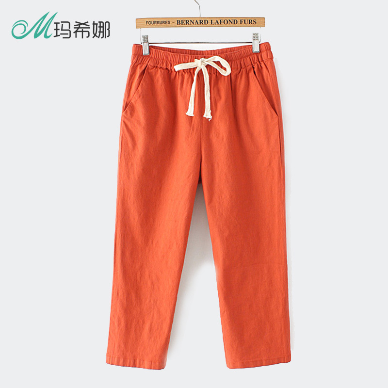 Plus Size Women's Clothing for Fat Moms, Summer Wear 2026 New Style, Solid Color Cotton and Linen Pants for Middle-Aged Women, Loose, Stretchy, Slimming Capri Pants