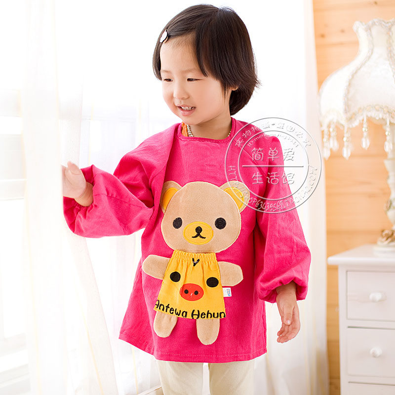 Children's thickened blouse autumn and winter waterproof cotton corduroy reverse clothing protective clothing apron children's meal blouse