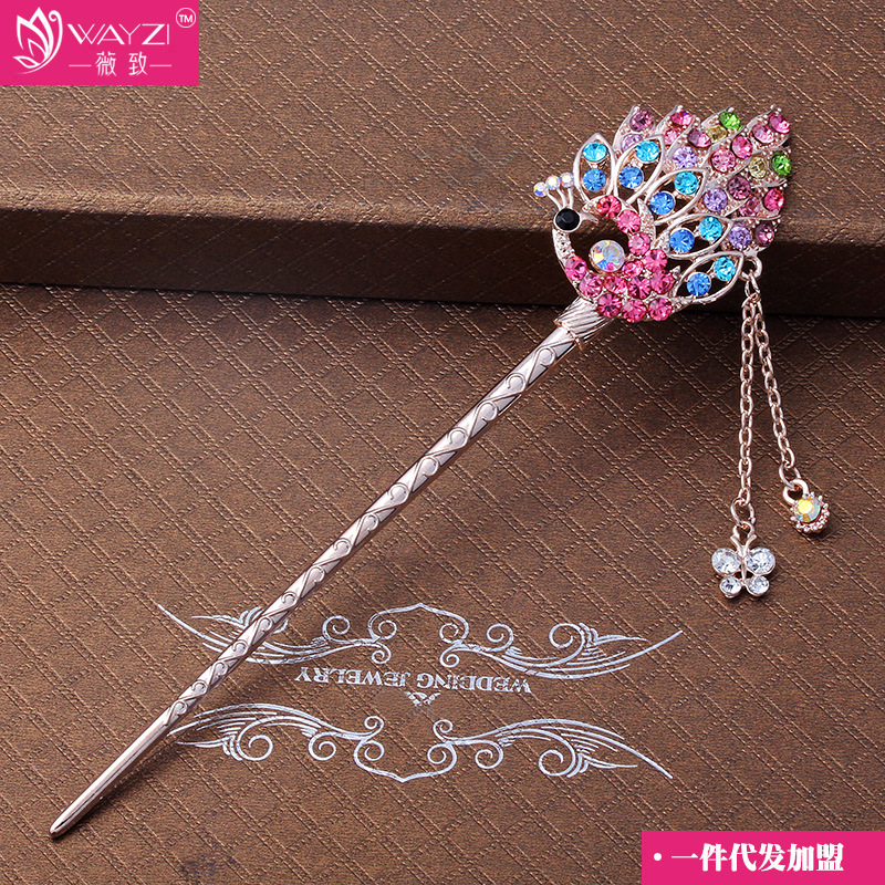 Three Sheng III Peach Blossom Classical Retro Wind Hair Hairpin Flow Su Walk Full Drill With Alloy Head Decorated Disc Hairpin Hair