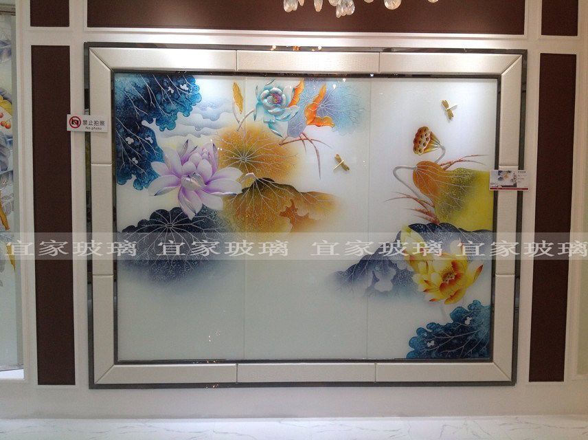 Shanghai art glass TV background wall restaurant Jane European modern entrance deep carved gold leaf lotus lotus leaf manufacturers