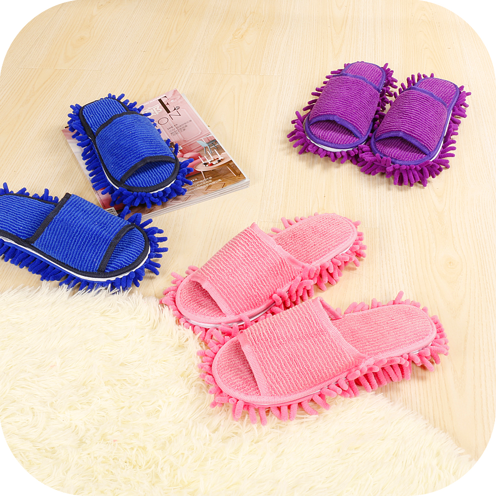 Spring and summer open-toed Chenille lazy mopping slippers Wooden floor household removable and washable cleaning floor slippers