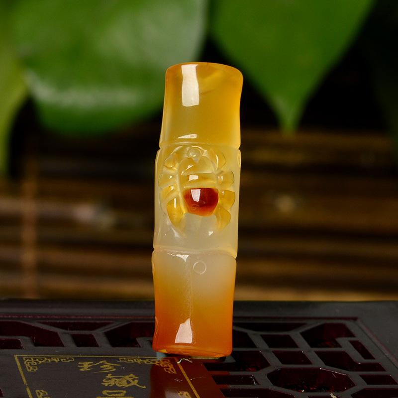 Natural white chalcedony Bamboo pendant Bamboo high agate jade pendant Sweater chain pendant