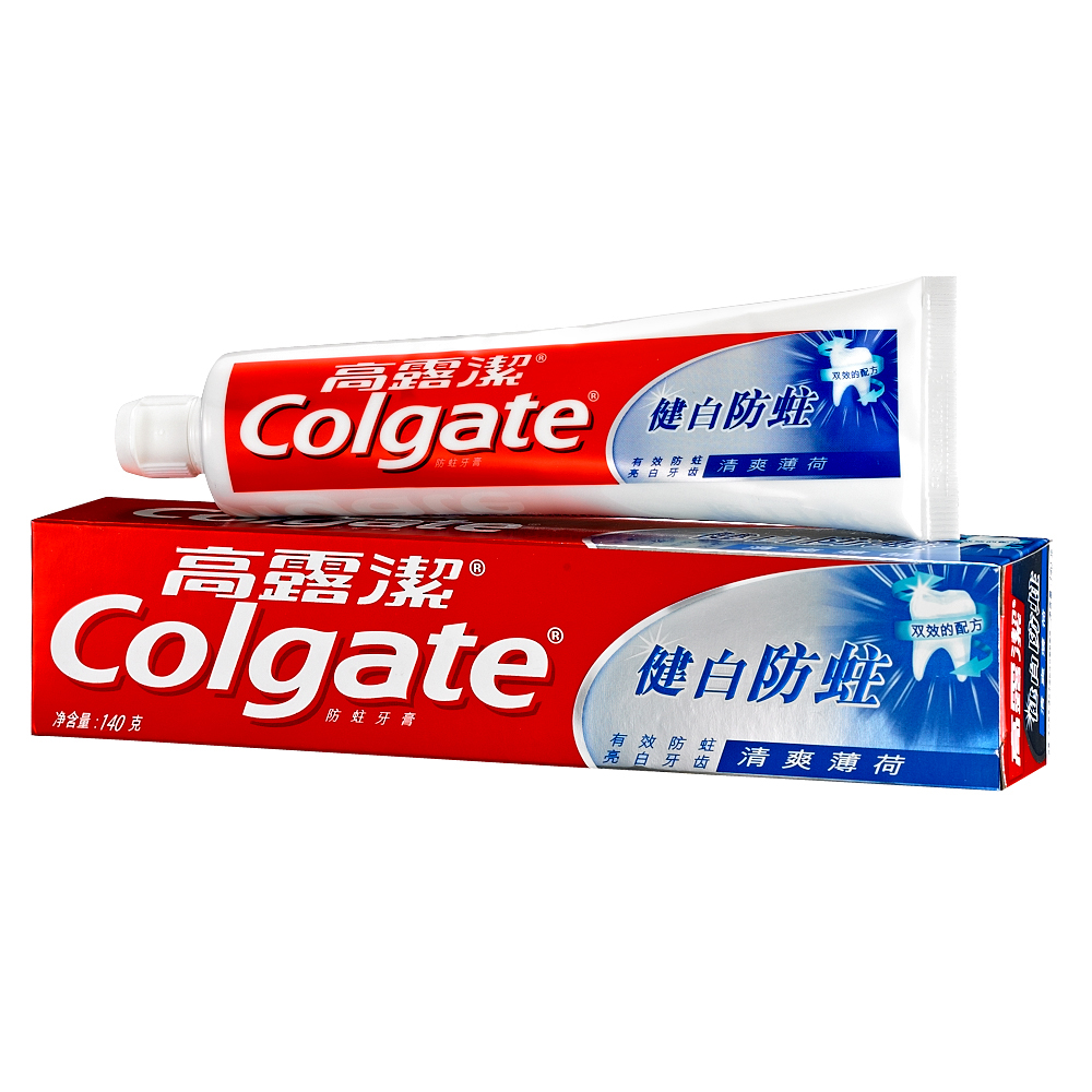 新品上市 高露洁 健白防蛀牙膏 140g 清爽薄荷香型
