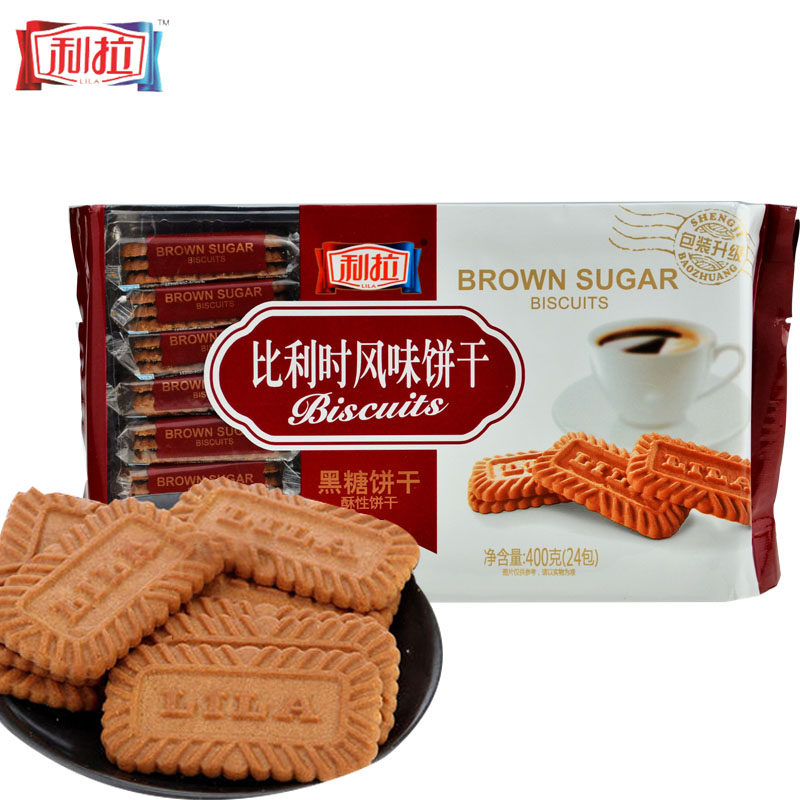 【天猫超市】利拉比利时风味酥性饼干黑糖味400g克/包焦糖饼干$