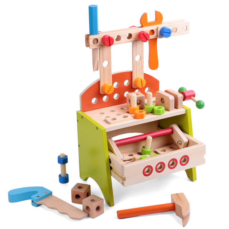 Foreign Trade Multifunction Tool Bench Children Nuts Combined Assembly Toy Disassembly kit Wooden Shape Pairing