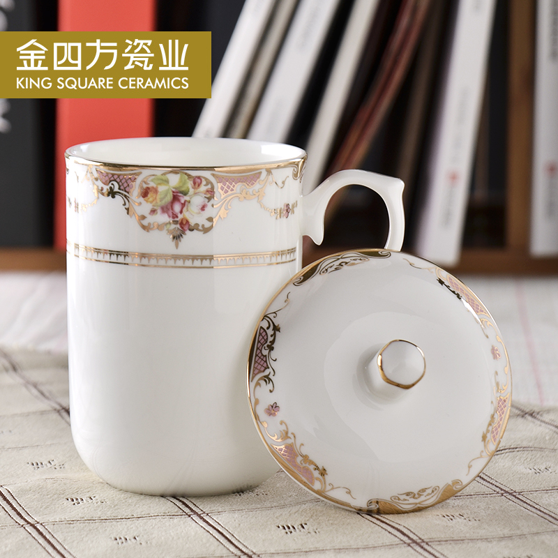 Gold square tangshan custom ipads porcelain cup meeting office glass ceramic keller cup coffee cup Korean milk cup