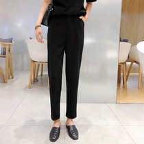 2021 Korean version of small foot loose Harlan pants high waist slim nine-point suit pants straight casual tooling pants women's spring