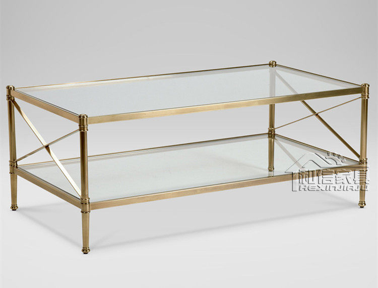 Rear modern minimalist tea table tempered glass rectangular double layer metal tea table TV cabinet Composition Living room sofa table