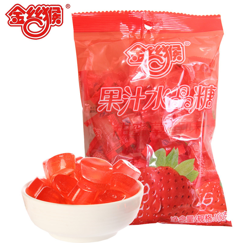 【天猫超市】金丝猴 果汁水晶糖(甜蜜草莓味)100g/袋 休闲零食