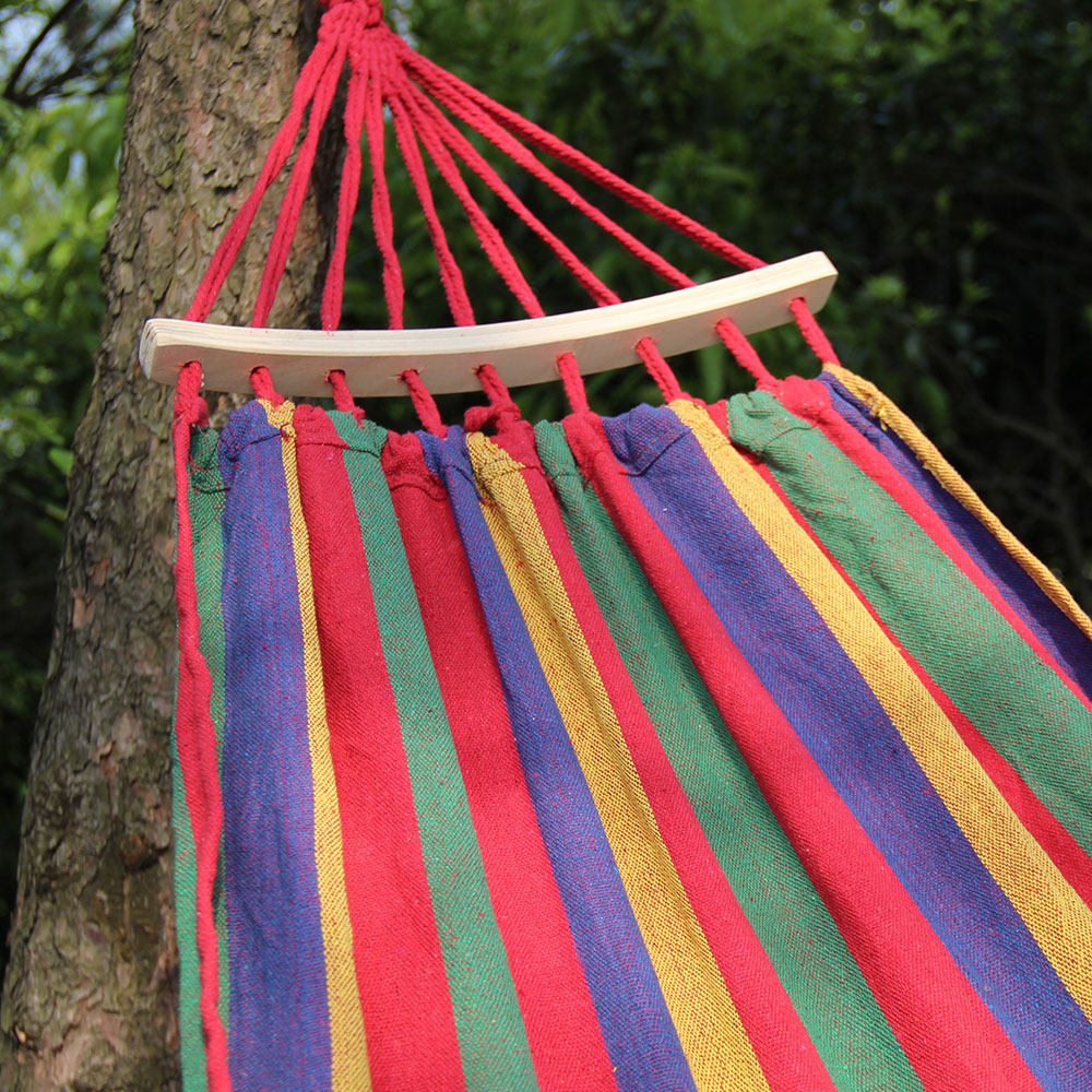 Canvas Tie Rope Bend Wood Stick Hammock Bed Double Outdoor Casual swing Camping Hammock bed Sleeping Room Hammock single