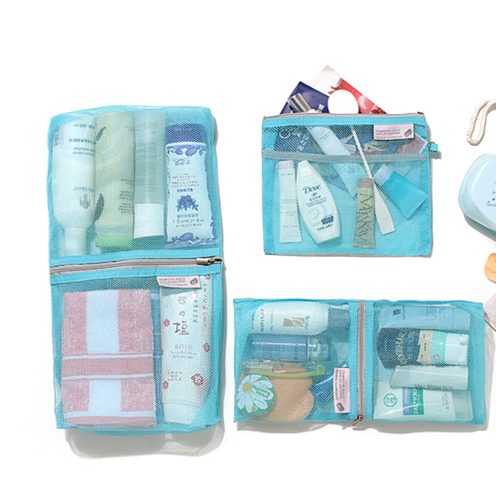 Korea travel storage organizer bag net pocket toiletry bag cosmetic clothing storage bag