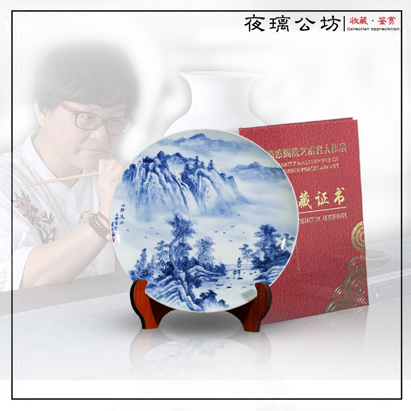 Famous hand - made Bridges of blue and white porcelain of jingdezhen ceramics decoration hanging dish sat dish home furnishing articles in the living room