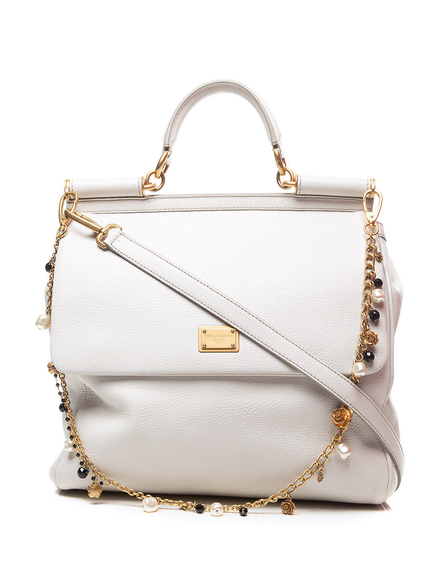 Dolce&Gabbana 白色珠链装饰翻盖手提肩包