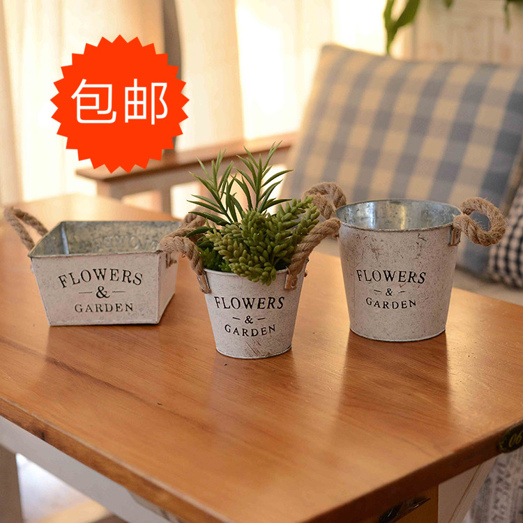 Special waterproof iron hemp rope vintage old wrought iron simple creative multi-meat flower pot hanging iron pot