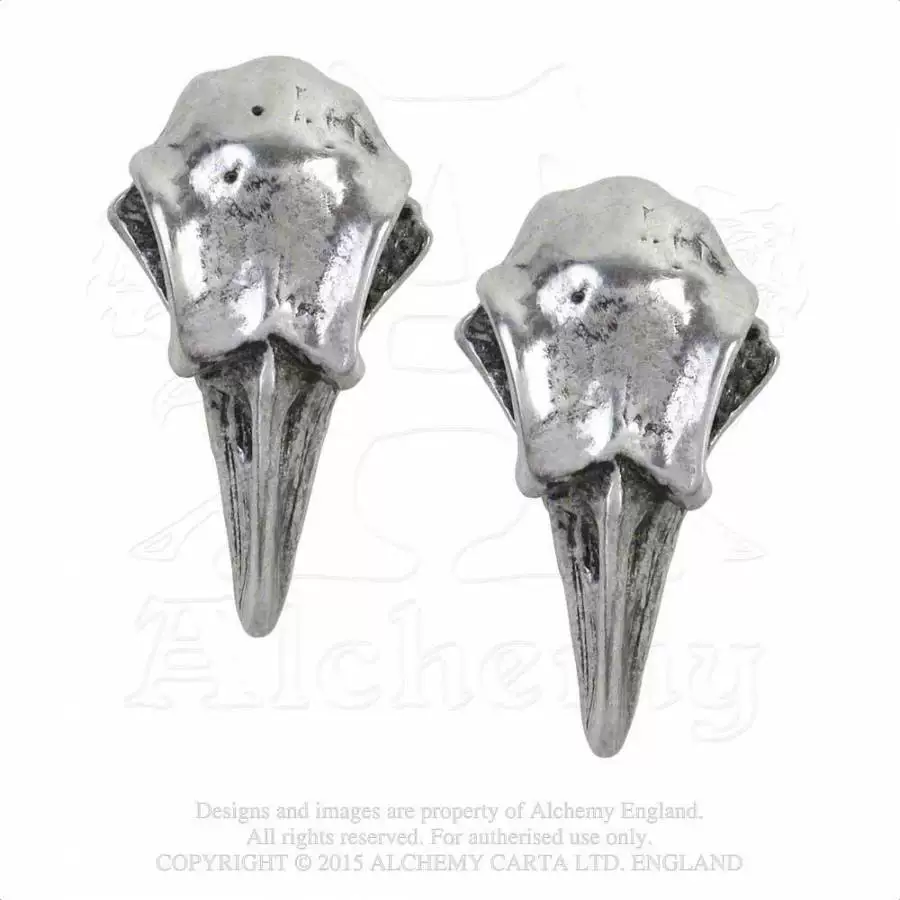 Британский алхимический подлинный E359 Rabeschadel Tin Goth Сова Skull Bird Head серьги