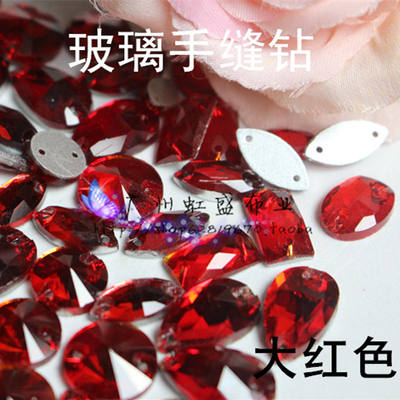 AAA Bright red glass hand-sewn diamond irregular-shaped hand-sewn stone clothing DIY diamond accessory material package Bright red