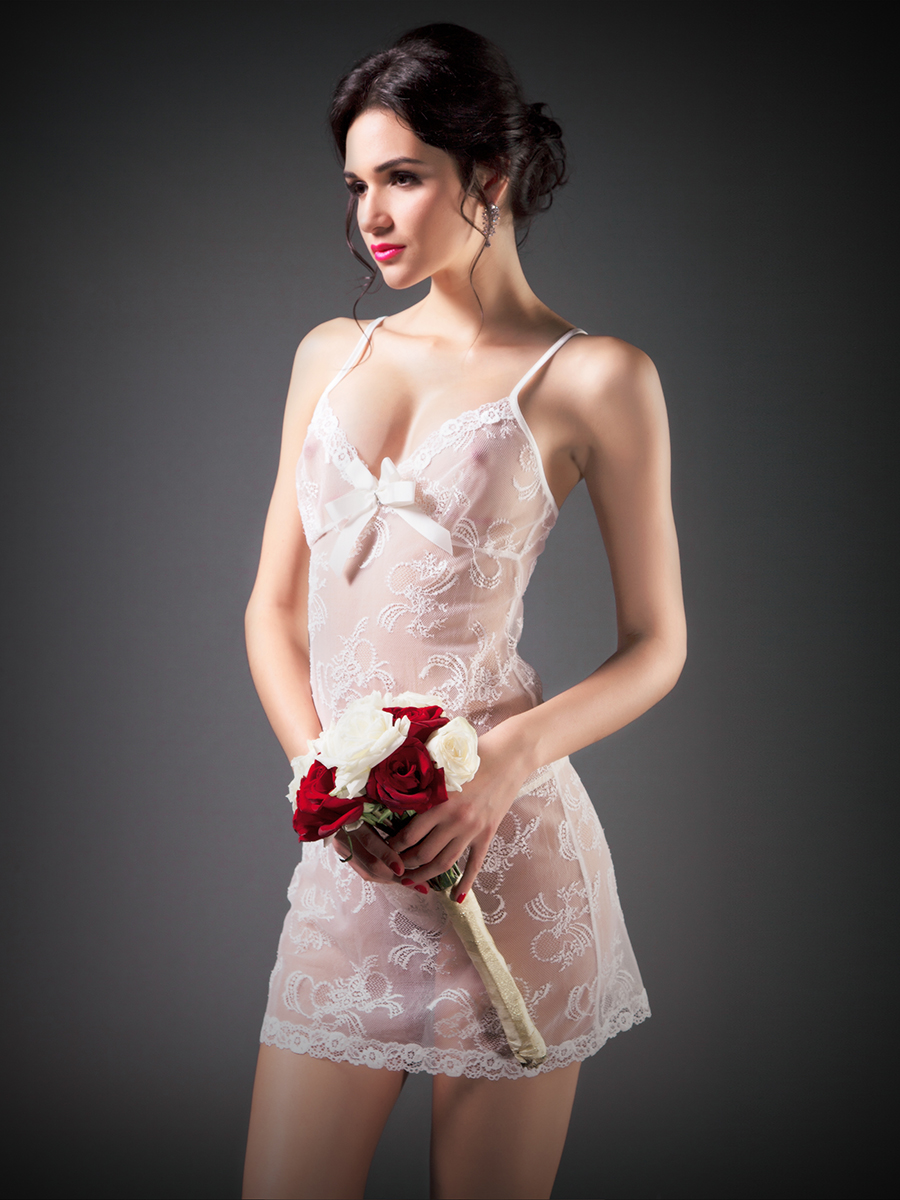 Lucia Berutto 白色V领蕾丝花边透视吊带裙