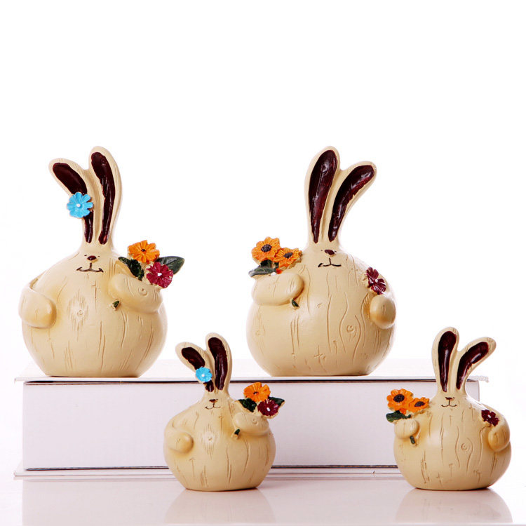 A family of four creative pastoral personality resin doll ornaments partition home decorations Garlic rabbit
