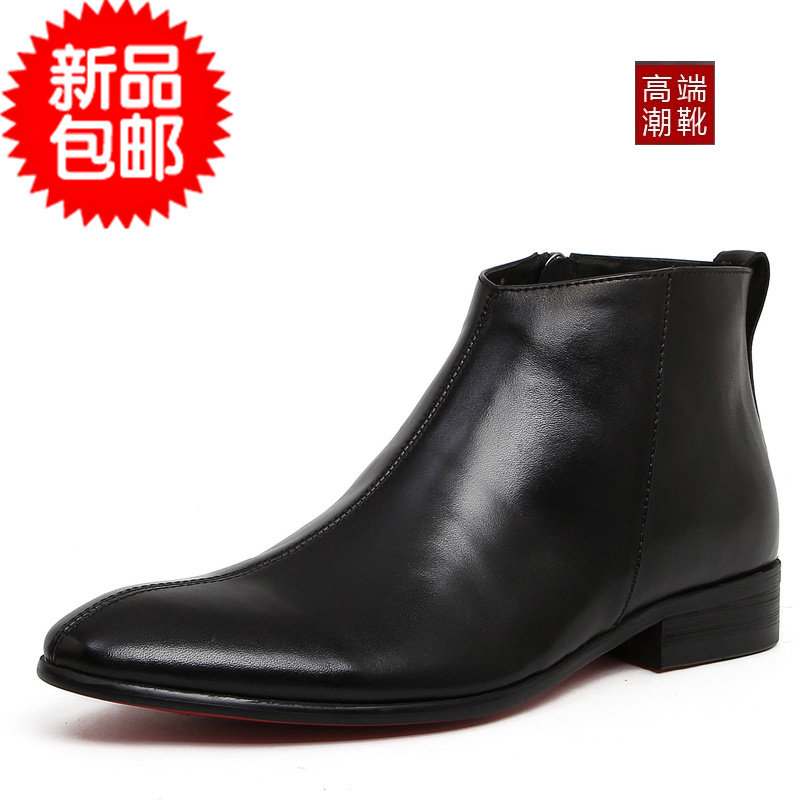 Winter men's leather boots casual high-top shoes pointed toe British Korean style Martin boots short tube leather zipper trendy short boots - Taobao