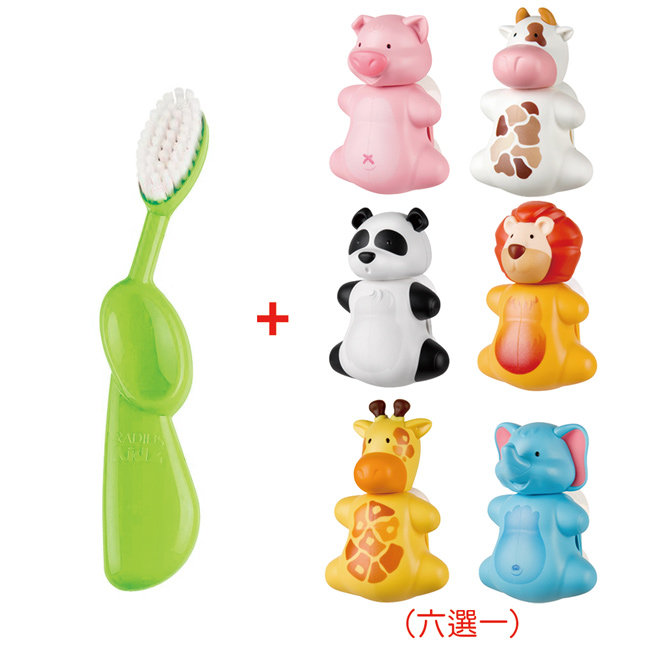 台湾官网直邮进口美国RADIUS/ORCA儿童超软毛牙刷(绿)+动物造型牙